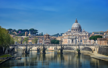 View of St. Peter's Basilica and Bridge Sant Angelo, Rome