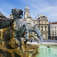 Famous Bartholdi Fountain in Lyon