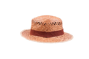 Beautiful straw hat isolated on a white background.