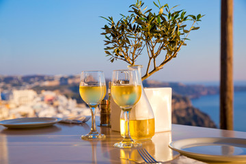 Romantic dinner for two at sunset.Greece, Santorini