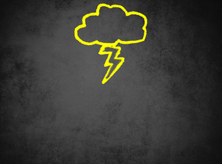Gewitterwolke in Gedankenblase auf Infotafel gemalt