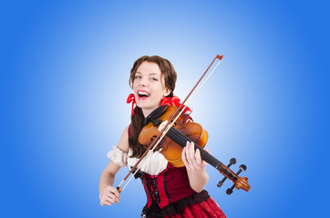 Woman with violin isolated on white