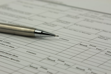 Close up of an application form