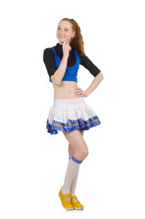 Young nice cheerleader isolated on white