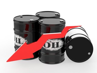 Oil Barrels with Red Arrow down. Financial crisis