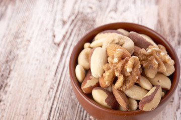 Mix nuts  on wooden background