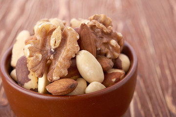 Mix nuts  on wooden background