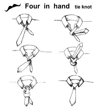 Vector tie and knot instruction, four in hand