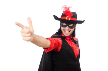 Young man in carnival coat isolated on white