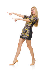 Woman in military style dress isolated on white