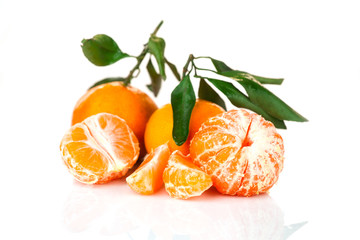 Mandarins with leaves  isolated on white background