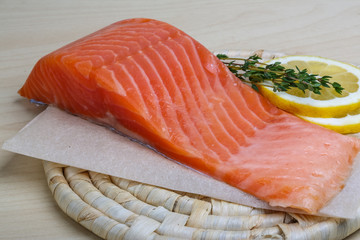 Salted Salmon on the wood background