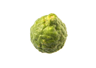 Kaffir or makrut lime over white background