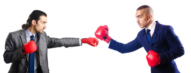 Two businessmen boxing isolated on the white