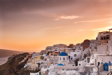 The sunset at Oia village in Santorini island in Greece