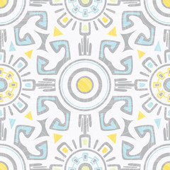 Vector grey blue yellow tribal seamless pattern