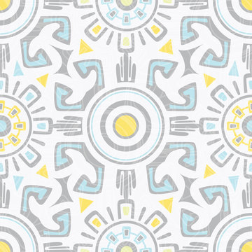 Vector grey blue yellow tribal seamless pattern