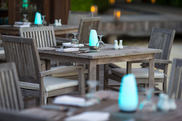 Summer empty open air cafe at exotic island