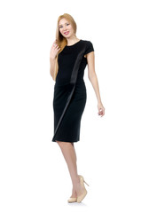 Fototapeta premium Pretty pregnant woman in black dress isolated on white