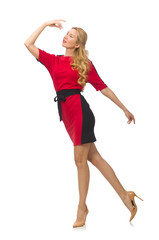 Beautiful lady in red black dress isolated on white