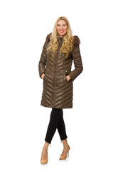 Pretty woman in winter clothing isolated on white