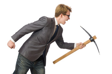 Young businessman with weapon isolated on white