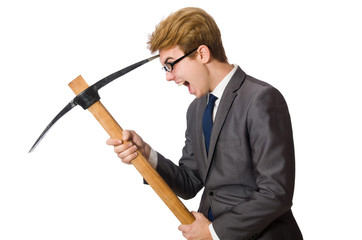 Young businessman with weapon isolated on white