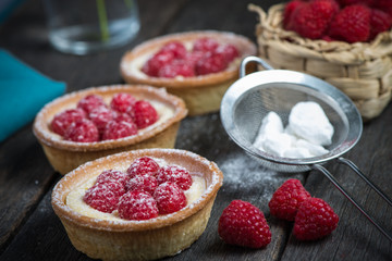 Traditional homemade fresh raspberry tart
