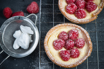 Traditional homemade fresh raspberry tart