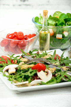 seasonal salad on the white table