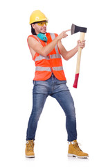 Foreman with axe isolated on white