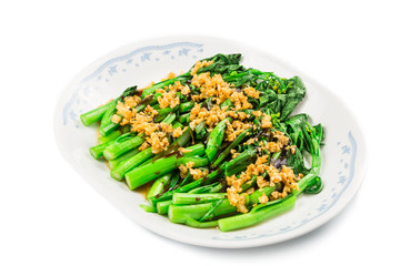 Blanched Chinese Choy Sum vegetable with garlic oil cuisine