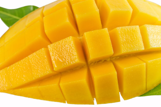 Close up yellow mango isolated and white background