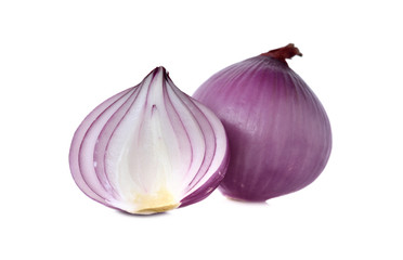 peeled red onion, shallots on white background