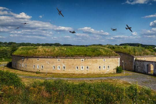 Airplanes show at Fortification system in Slovakia city Komarno.