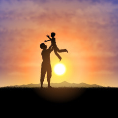 Obraz na płótnie Canvas Father and child silhouette