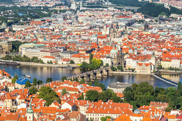 Fototapeta na wymiar Charles bridge in center of city Prague .