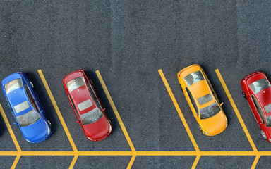 Parked cars on the parking. One place is free
