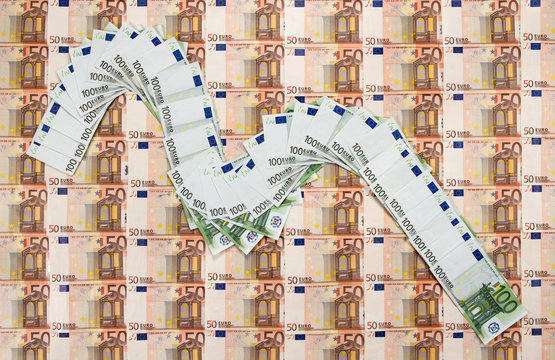 Euro prediction in abstract graph by 50 , 100 euro banknotes.