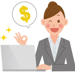 ビジネスウーマン　パソコン　お金　ドル