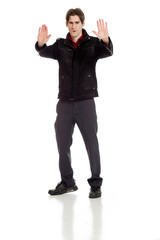 Model isolated stop sign with hand