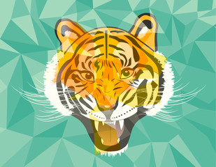 Tiger anger head geometric style on green background