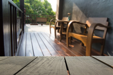 Defocus and blur image of terrace wood and Wooden terrace and cl