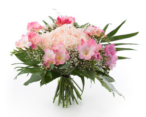 Bouquet made of Freesia, gypsophila and carnation flowers