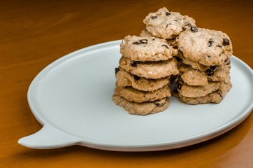 Chocolate chip cookies  on wood table / concept image