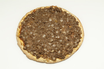 Pizza with meat on white background