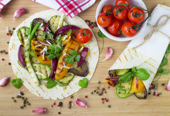 Tortilla and grilled vegetables