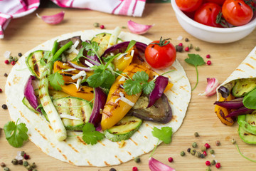 Tortilla and grilled vegetables