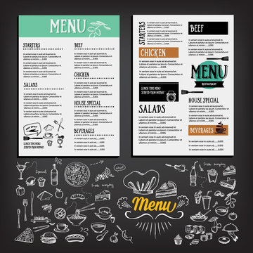 Food menu, restaurant template design. Flyer cafe. 