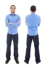 front and back view of arabic business man in blue shirt isolate